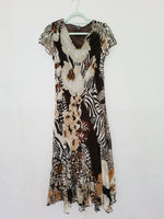 Load image into Gallery viewer, Retro 90s brown abstract print sequin occasional midi dress
