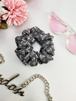 Load image into Gallery viewer, Handmade grey MEDIUM logo print hair scrunchy
