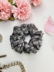 Handmade grey MEDIUM logo print hair scrunchy