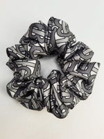 Load image into Gallery viewer, Handmade grey MEDIUM logo print hair scrunchy
