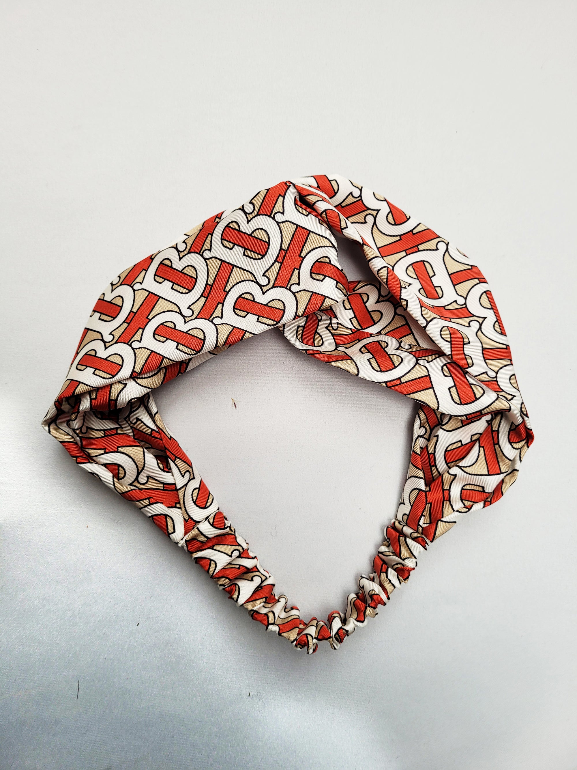 Handmade red logo print crossed hair holder secure headband