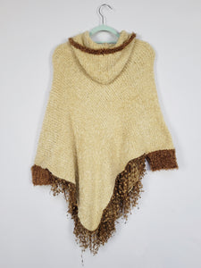 Vintage 90s brown fluffy knit zipped hoodie cape