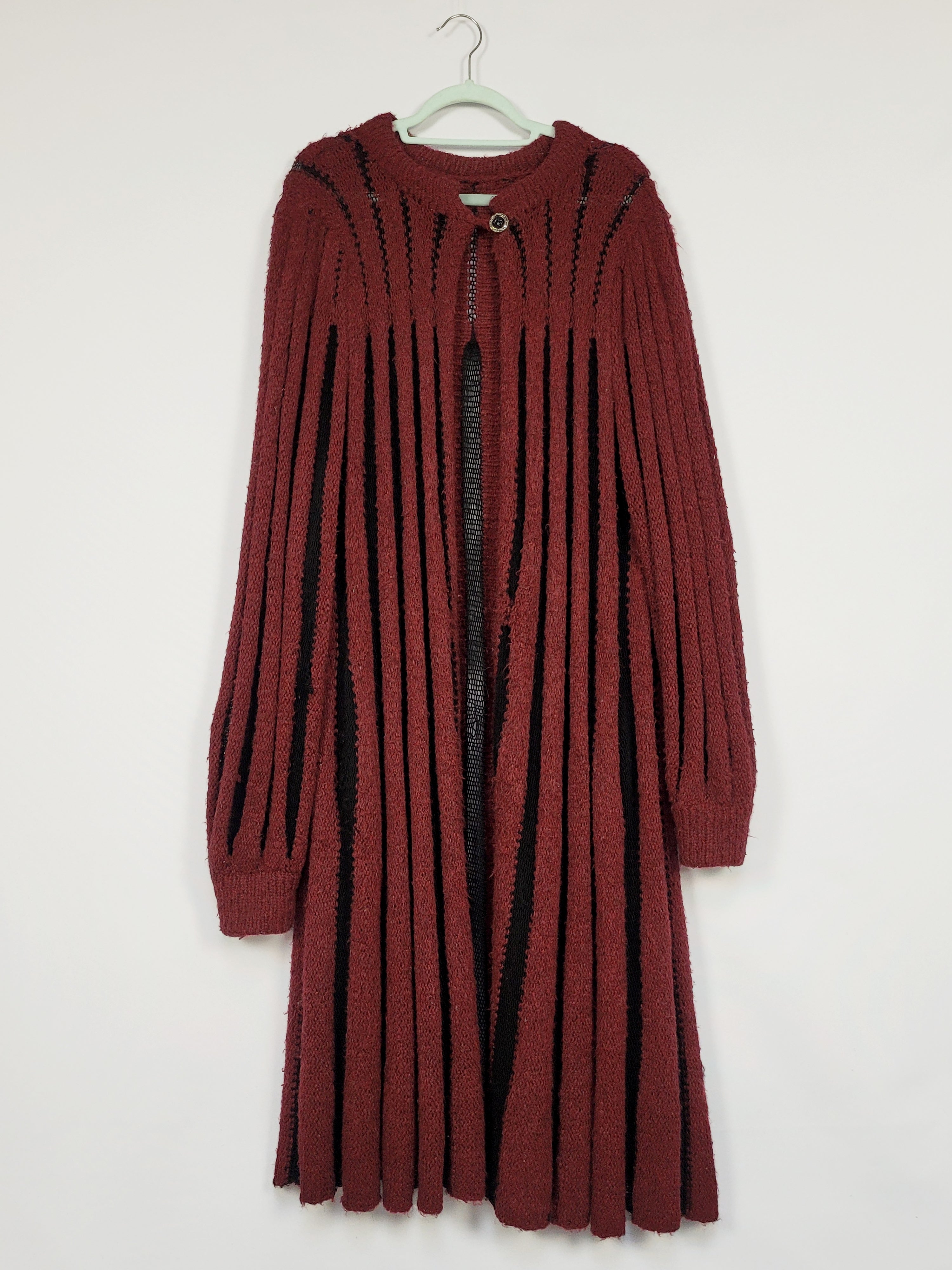 Vintage 80s vine red knitted long striped cardigan