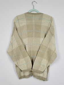 Retro 80s grey plaid knit oversized Dads cardigan top