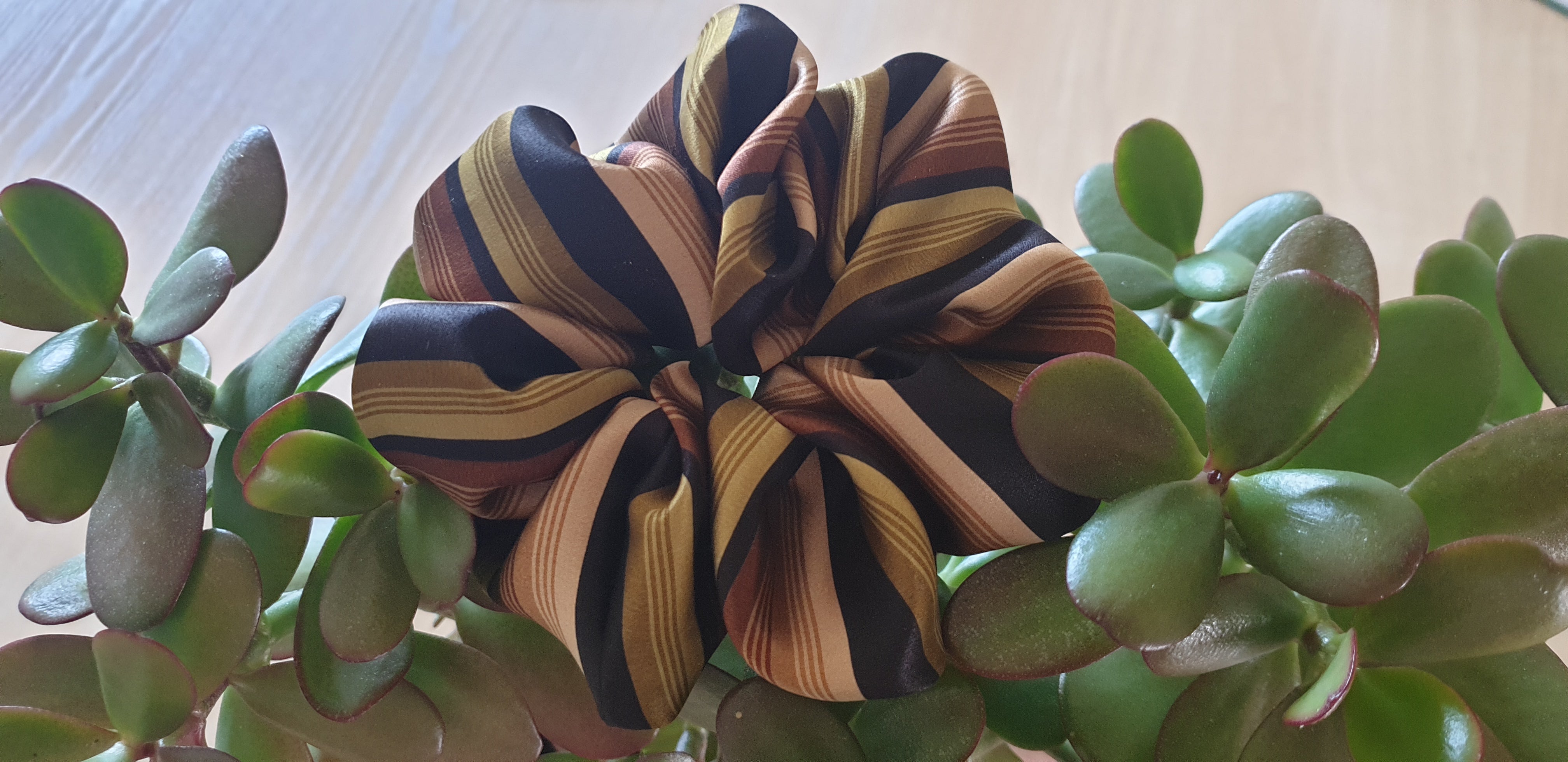 100% SILK Handmade BIG colored striped hair scrunchy