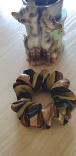 Load image into Gallery viewer, 100% SILK Handmade MEDIUM colored striped hair scrunchy
