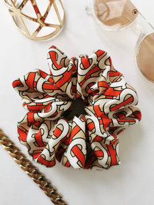 Handmade silk BIG Logo print hair scrunchy