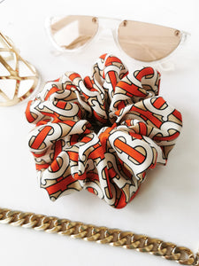 Handmade silk BIG Logo print hair scrunchy