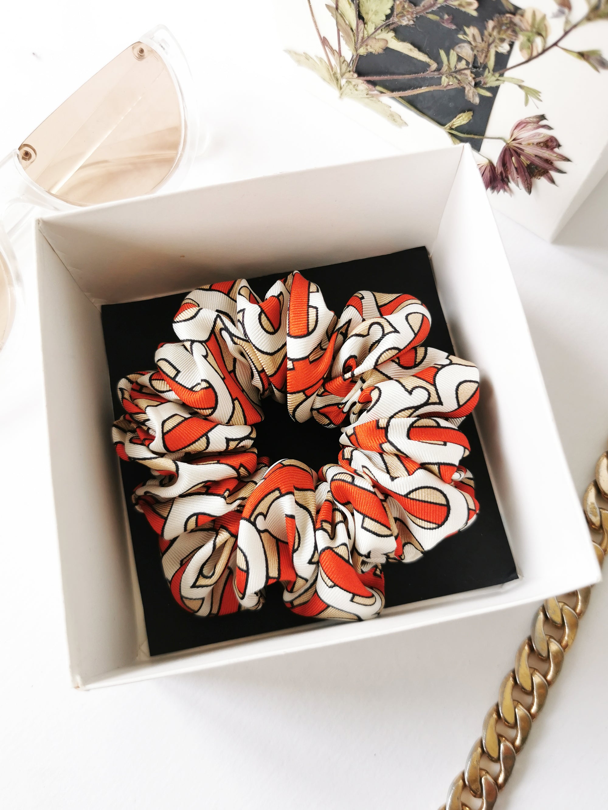 Handmade silk Medium Logo print hair scrunchy