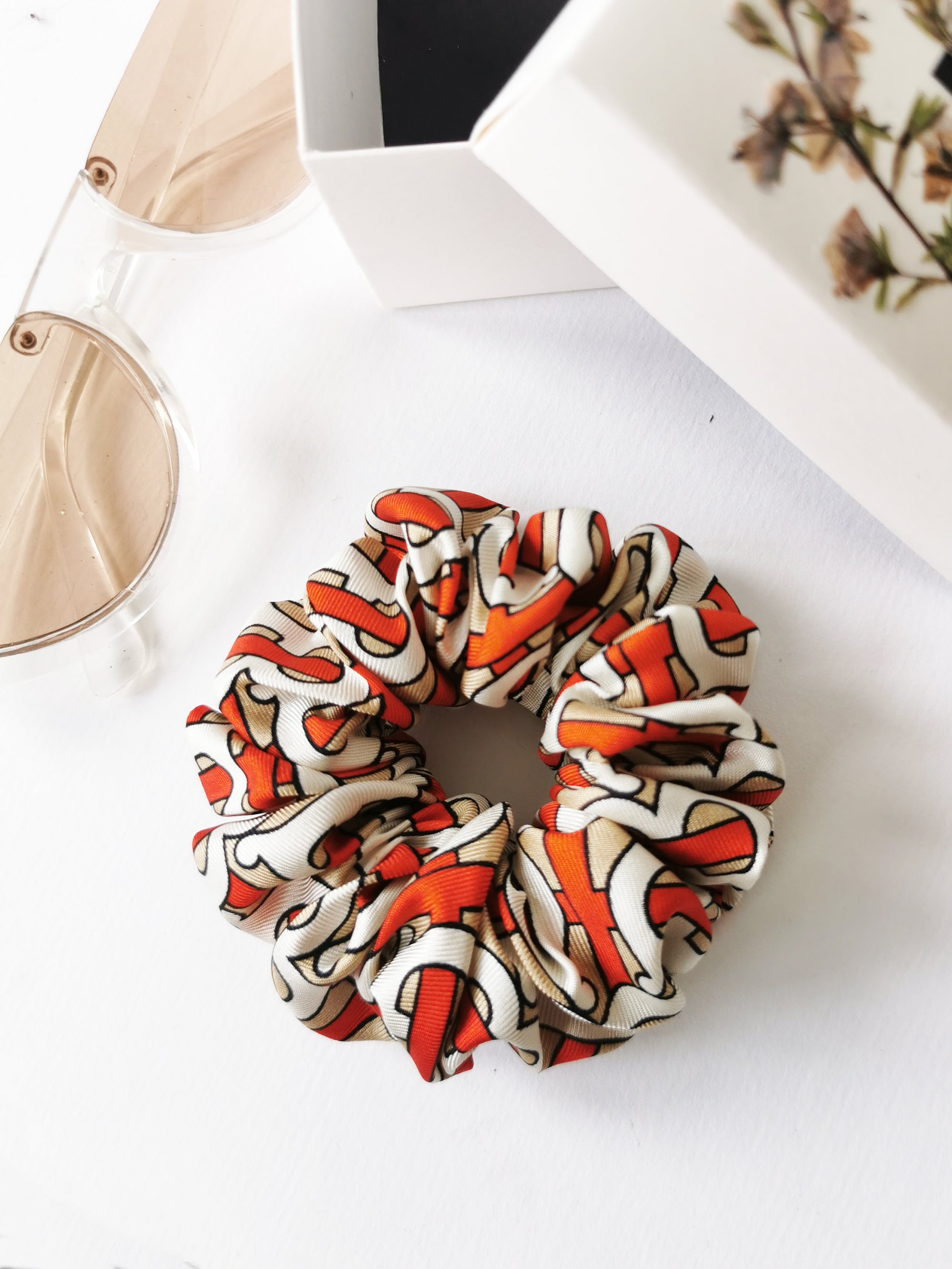 Handmade silk Medium Logo print hair scrunchy