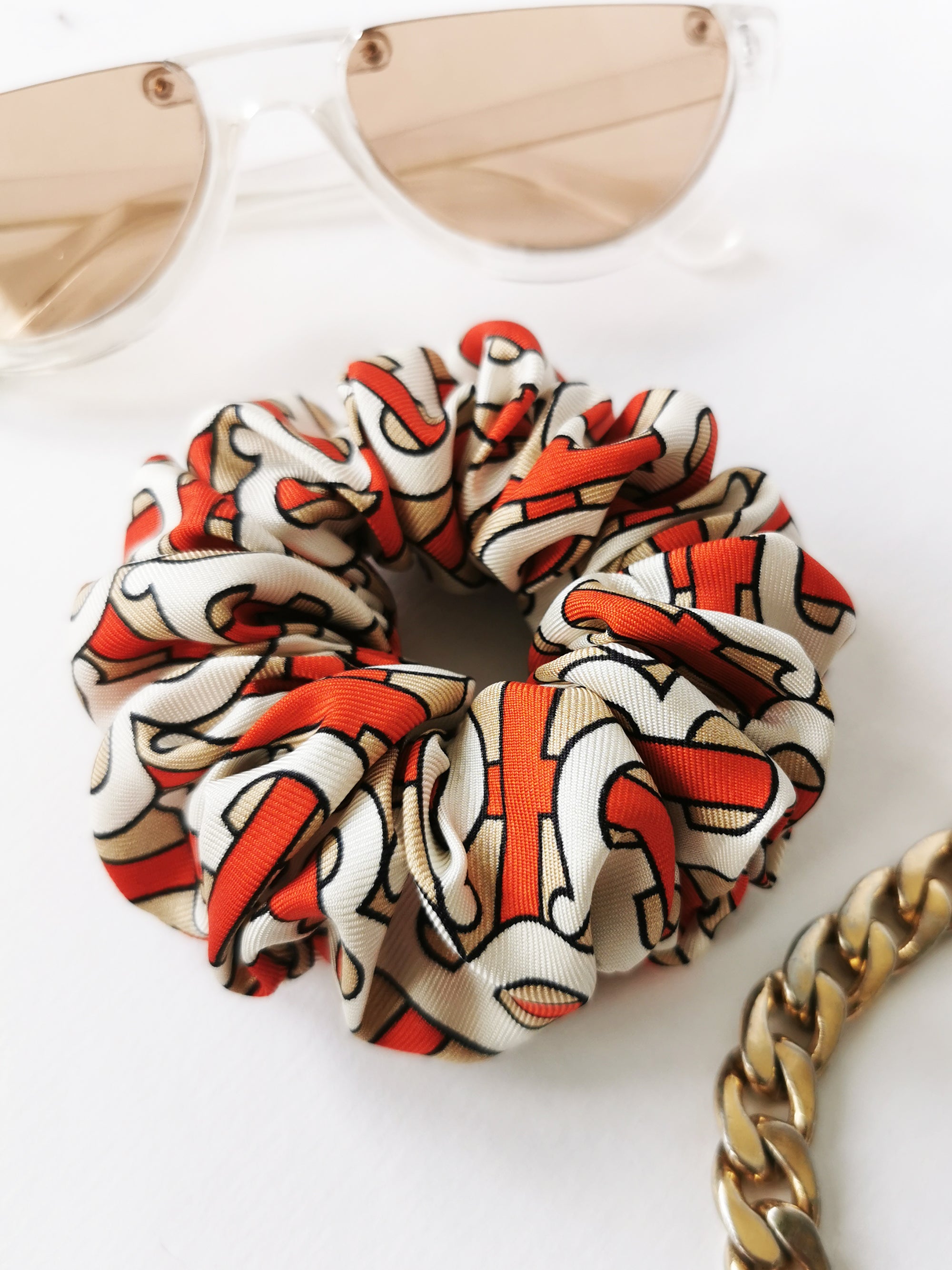 Handmade silk Medium Logo print hair scrunchy