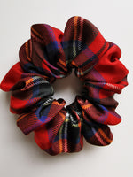 Load image into Gallery viewer, Handmade 90s style medium red Tartan plaid 100% SILK scrunchy
