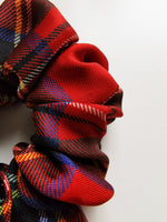 Load image into Gallery viewer, Handmade 90s style medium red Tartan plaid 100% SILK scrunchy
