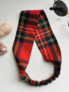 100% silk Handmade red Tartan plaid hair secure headband