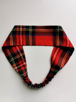 Load image into Gallery viewer, Handmade 2 pieces red Tartan hair Scrunchy &amp; Headband set 100% silk
