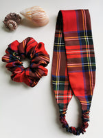 Load image into Gallery viewer, 100% silk Handmade red Tartan plaid hair secure headband
