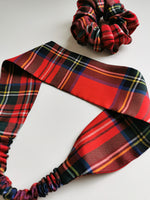 Load image into Gallery viewer, Handmade 2 pieces red Tartan hair Scrunchy &amp; Headband set 100% silk
