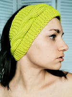 Load image into Gallery viewer, Merino wool handmade knitted winter headband in bright green
