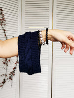Load image into Gallery viewer, Merino wool handmade knitted winter headband in navy blue
