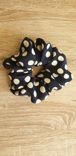 Load image into Gallery viewer, 100% SILK Handmade BIG dark blue dot print hair scrunchy
