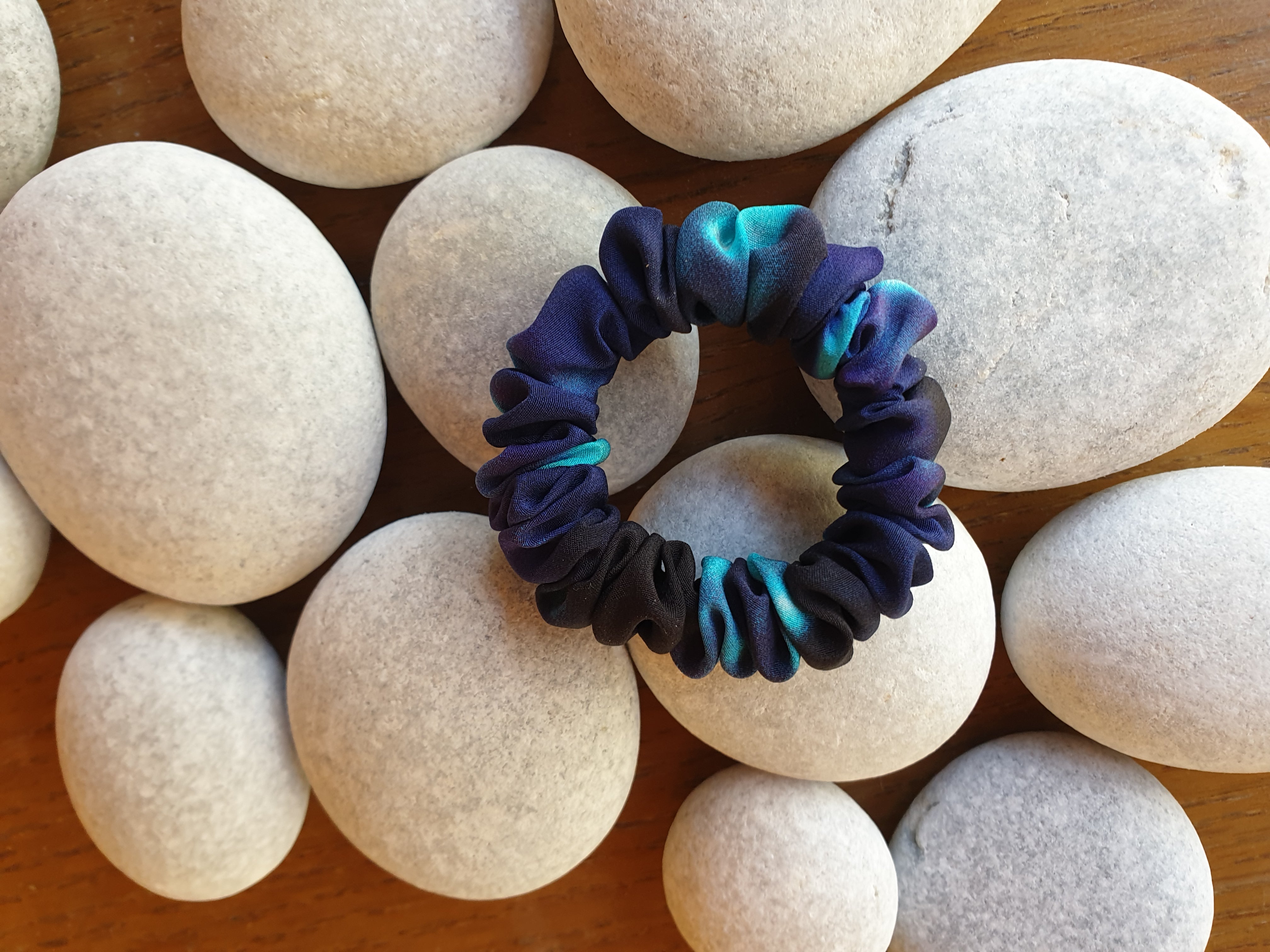 100% SILK Handmade blue  small hair scrunchy