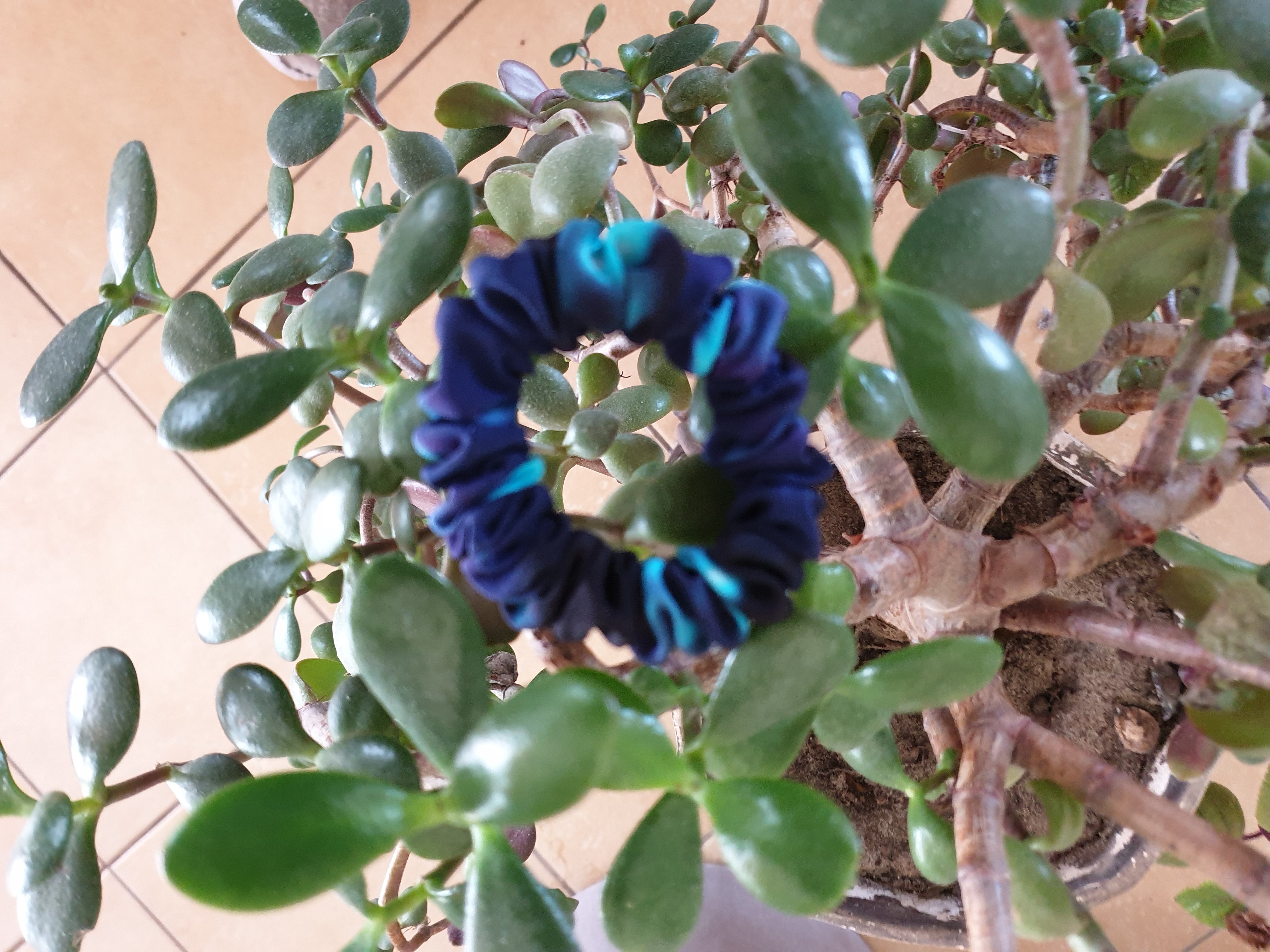 100% SILK Handmade blue  small hair scrunchy