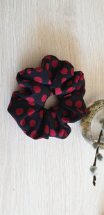 Load image into Gallery viewer, 100% SILK Handmade BIG black/red dot print hair scrunchy
