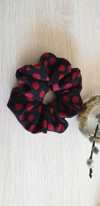 100% SILK Handmade BIG black/red dot print hair scrunchy