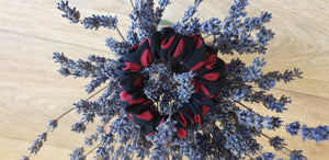 100% SILK Handmade black /red dot print small hair scrunchy