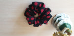 Load image into Gallery viewer, 100% SILK Handmade black/red dot print medium hair scrunchy
