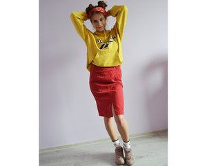 Vintage denim Y2K denim pencil skirt in red