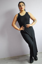 Load image into Gallery viewer, Vintage 90s grunge black silver detailed long stretch dress
