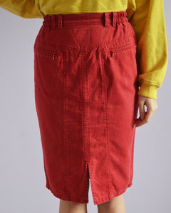 Vintage denim Y2K denim pencil skirt in red