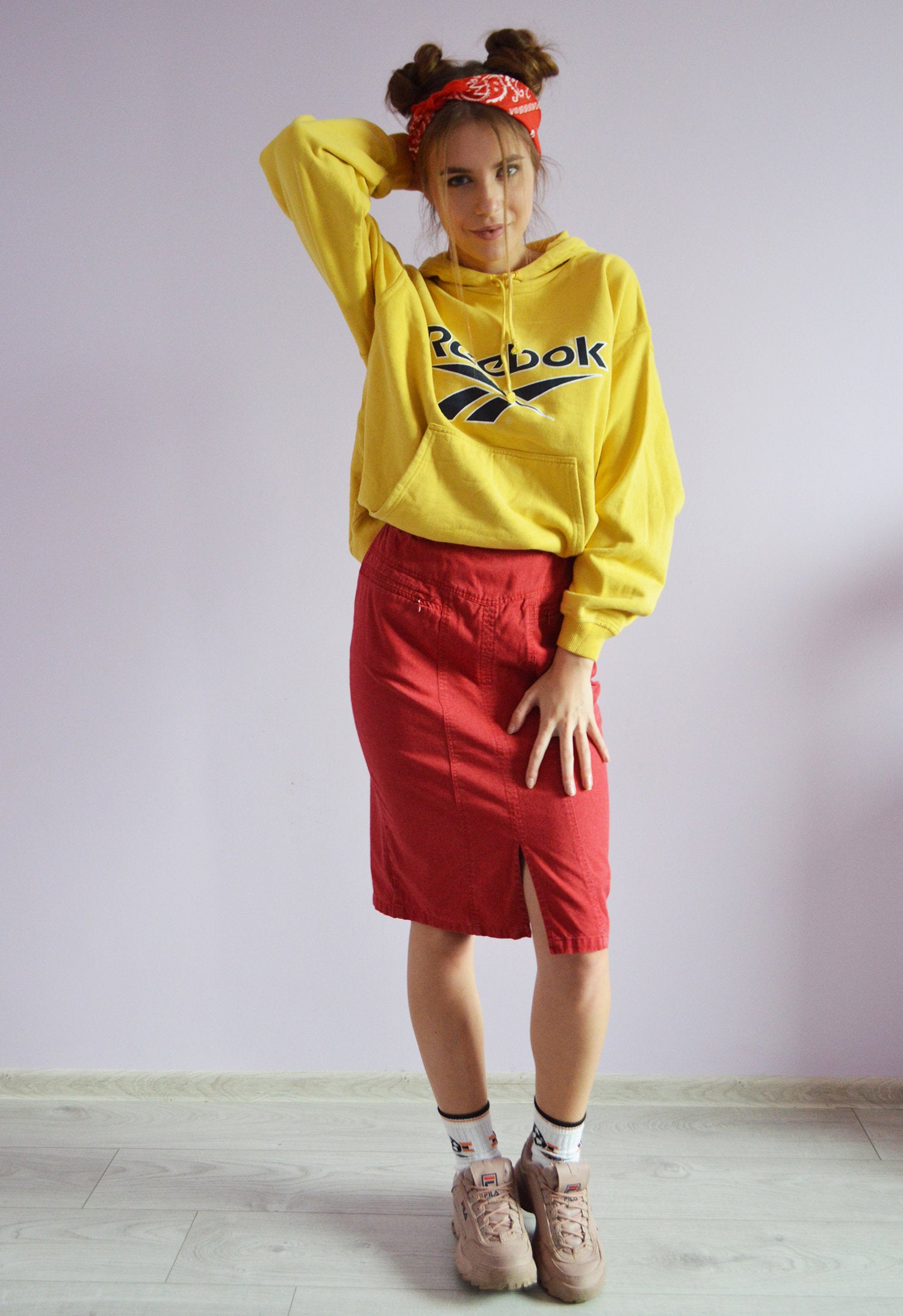 Vintage denim Y2K denim pencil skirt in red