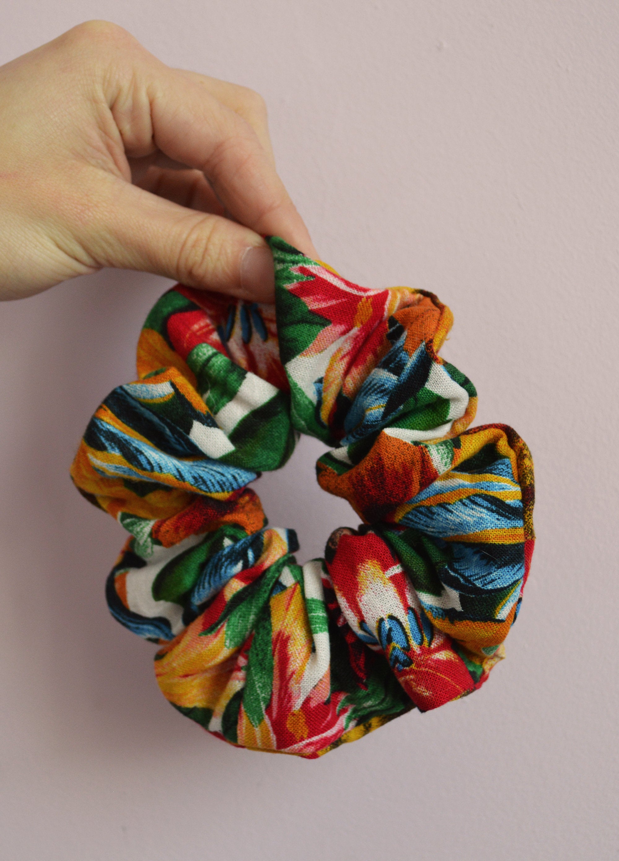 Handmade colorful linen hair scrunchy