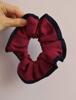 Load image into Gallery viewer, Handmade burgundy red 100% linen hair scrunchy
