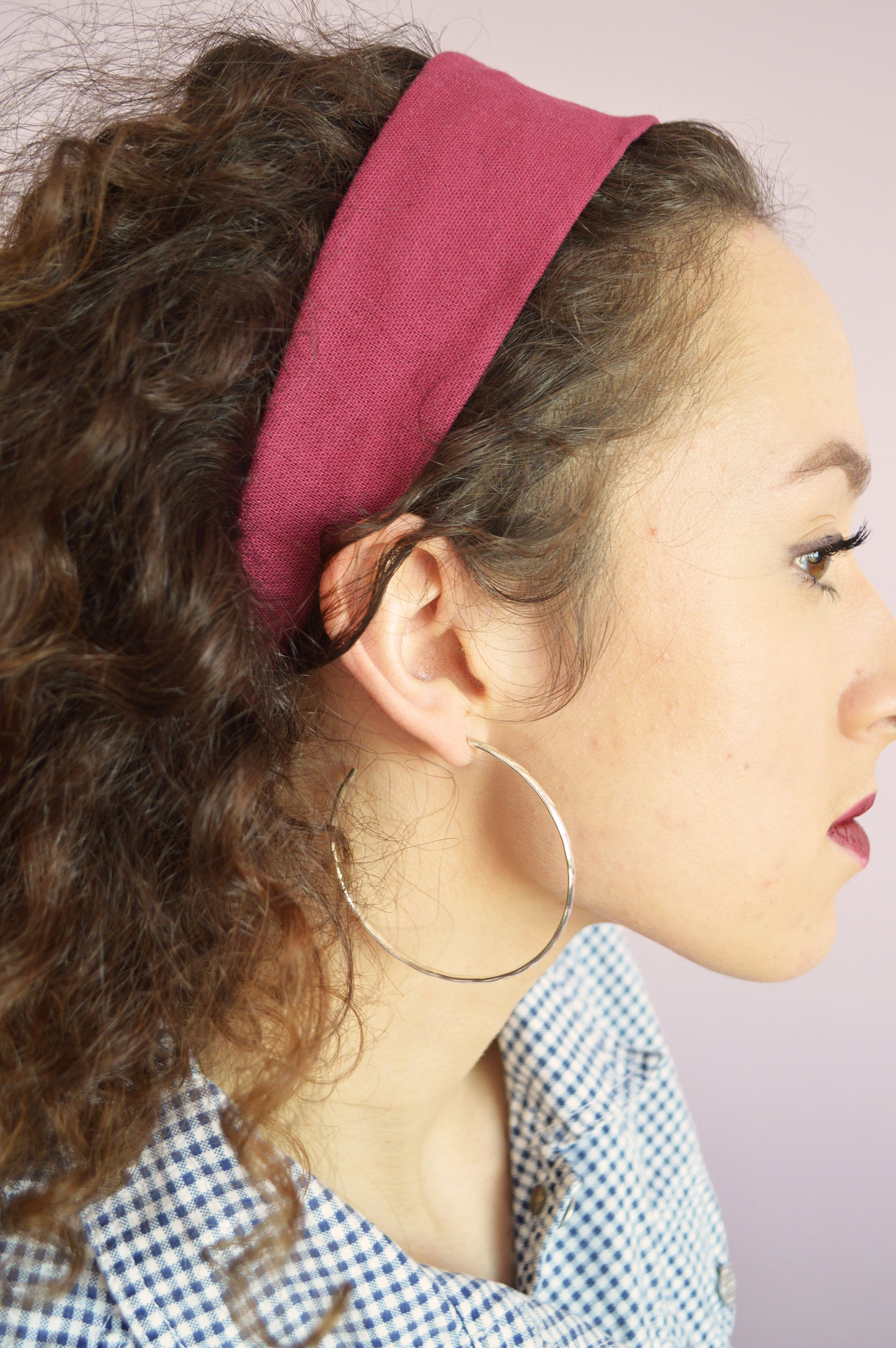 Handmade burgundy linen hair secure headband