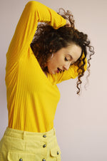 Load image into Gallery viewer, Vintage 90s ribbed knit minimalist yellow top
