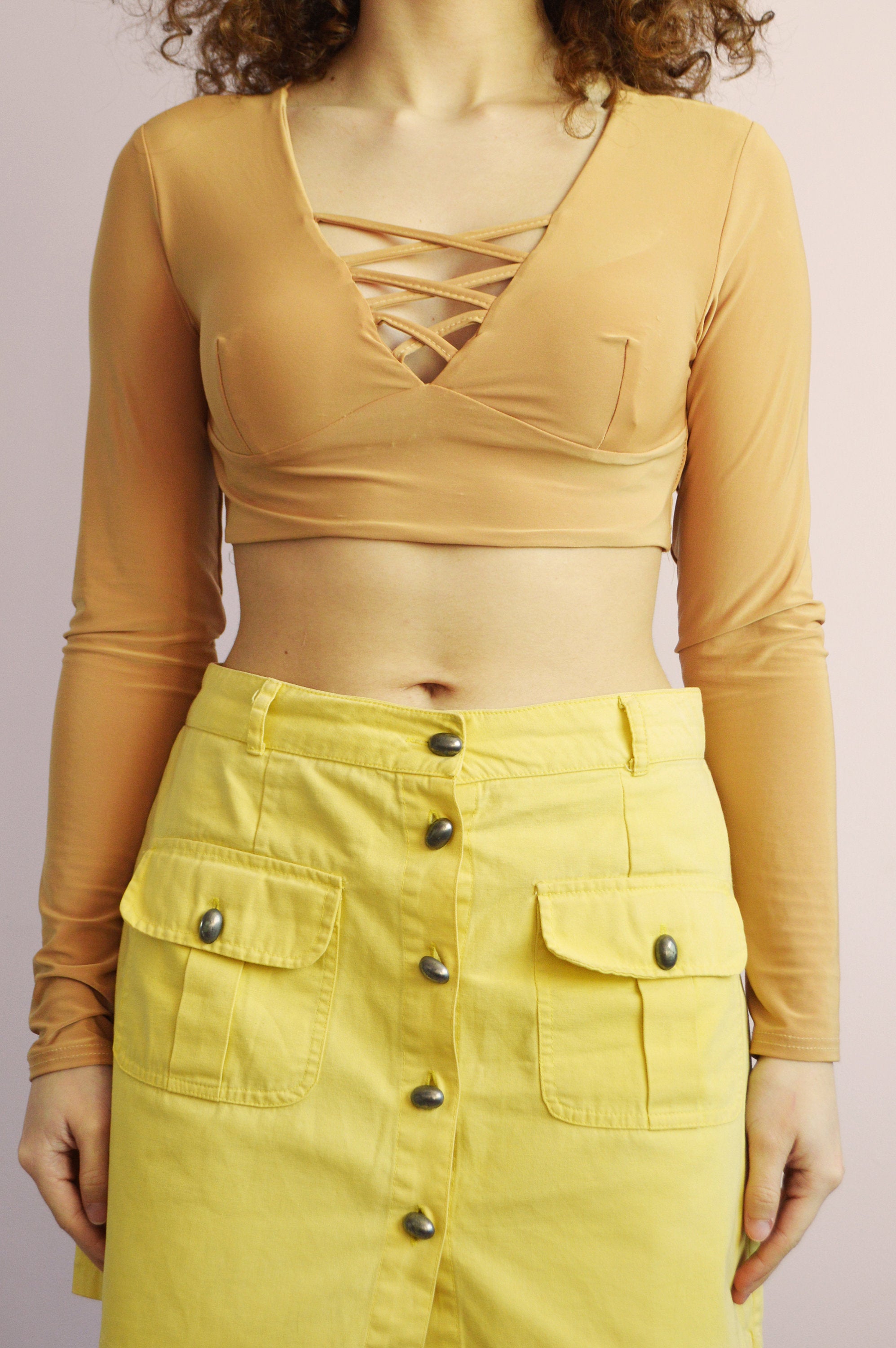 Vintage 90s gold sexy summer party crop top