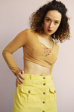 Load image into Gallery viewer, Vintage 90s gold sexy summer party crop top
