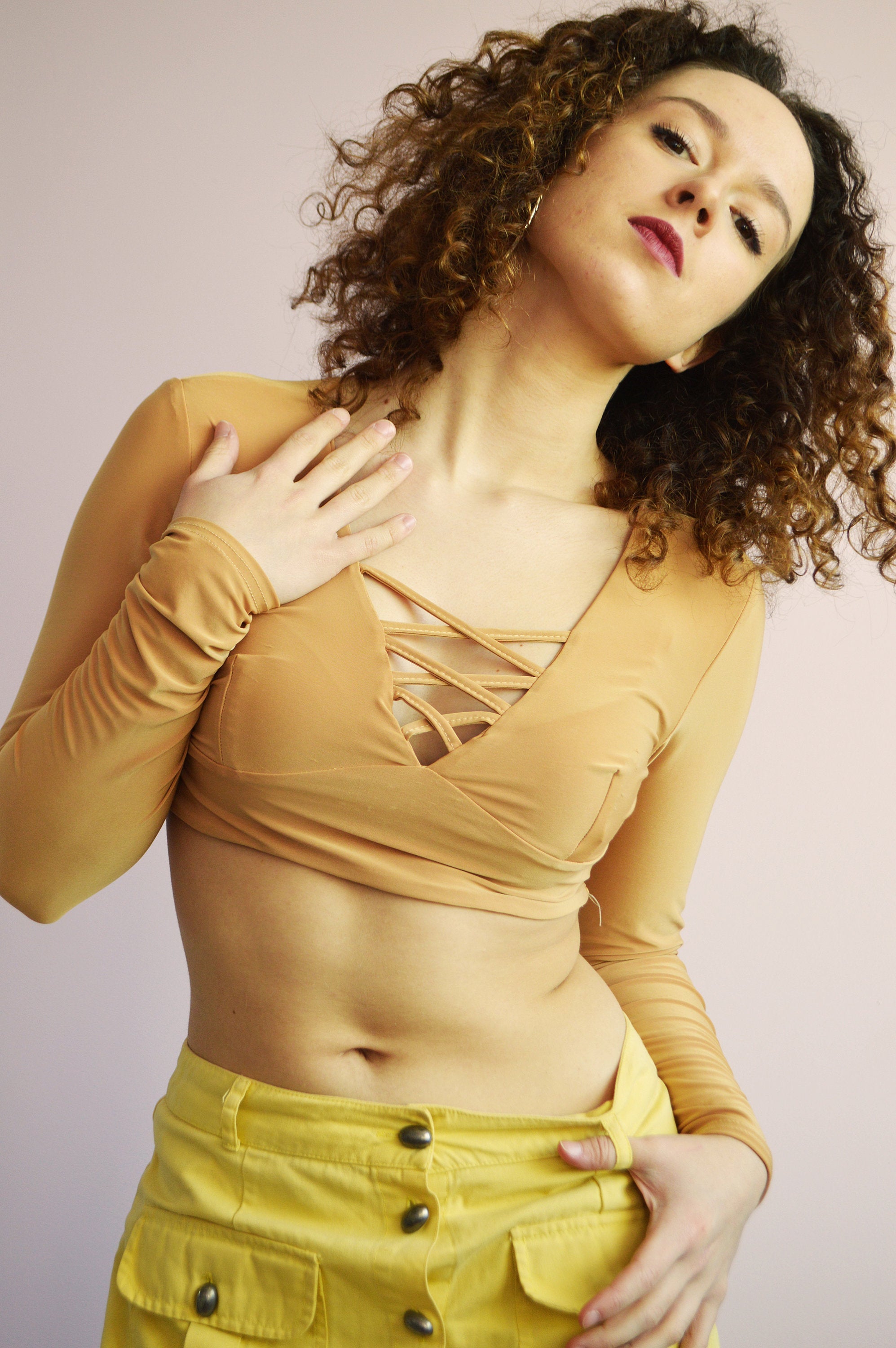 Vintage 90s gold sexy summer party crop top