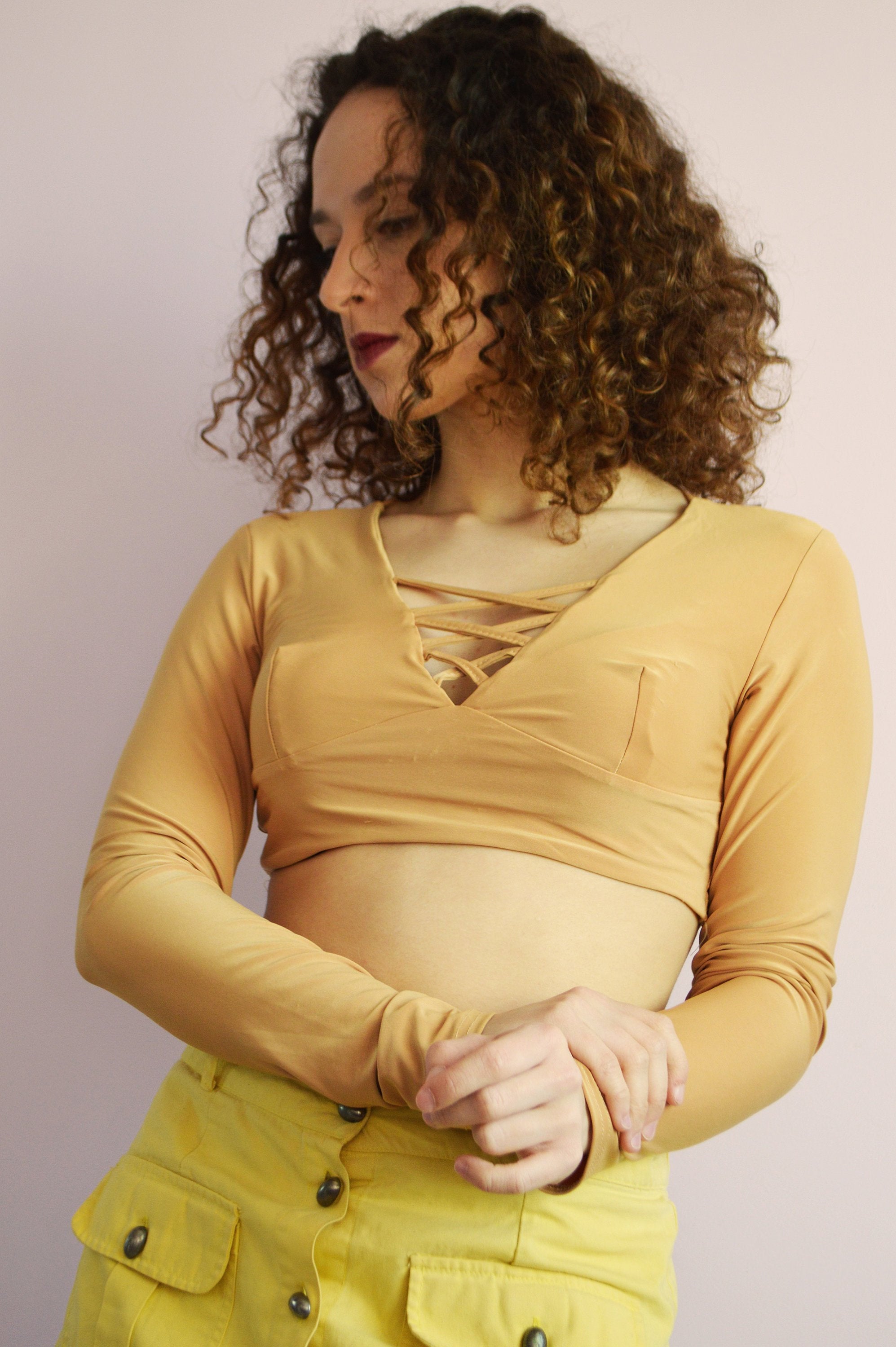 Vintage 90s gold sexy summer party crop top