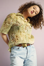 Load image into Gallery viewer, Vintage 80s tropical print see-through oversize blouse top
