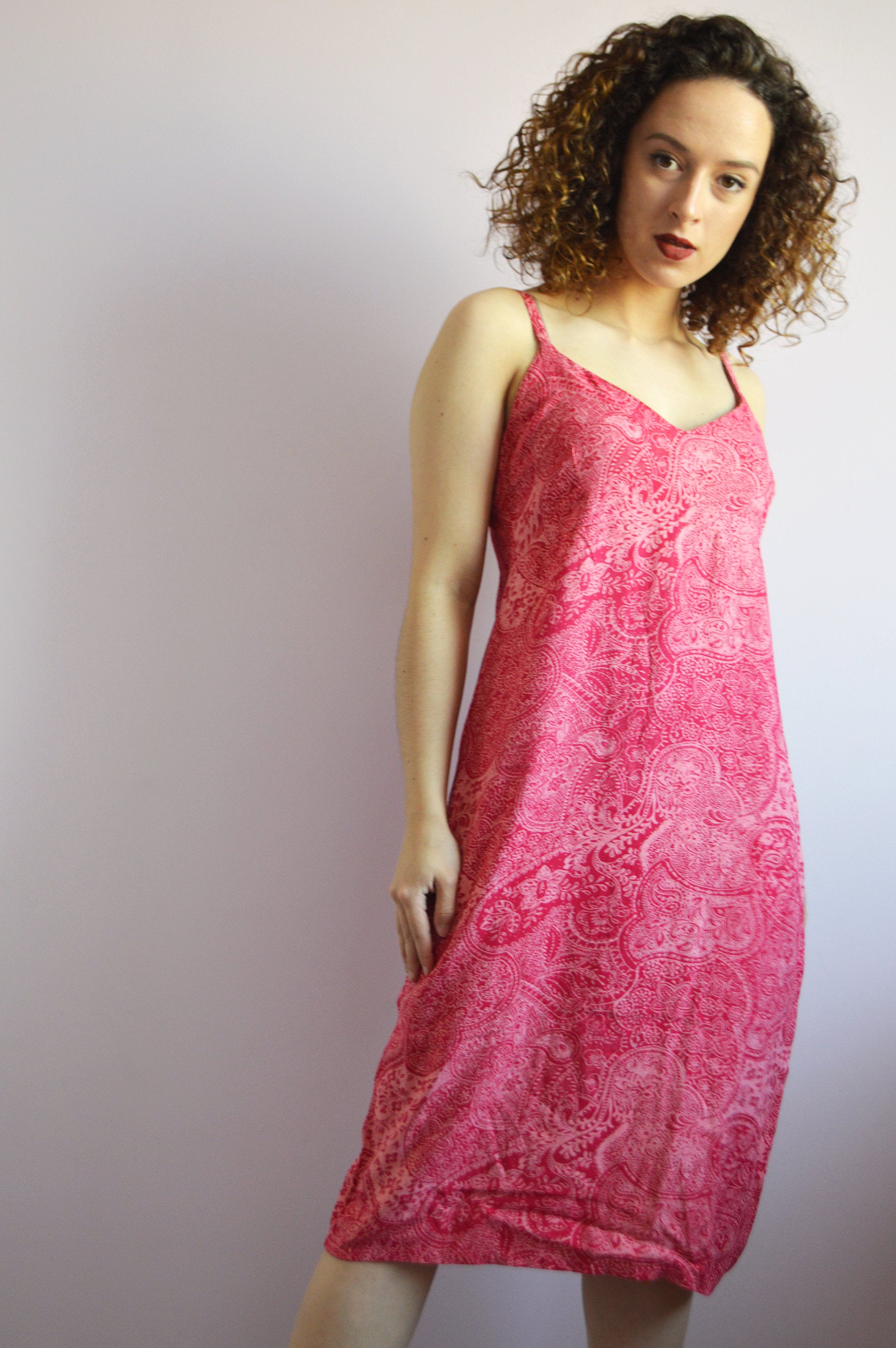 Vintage  90s beach holiday festival pink midi dress