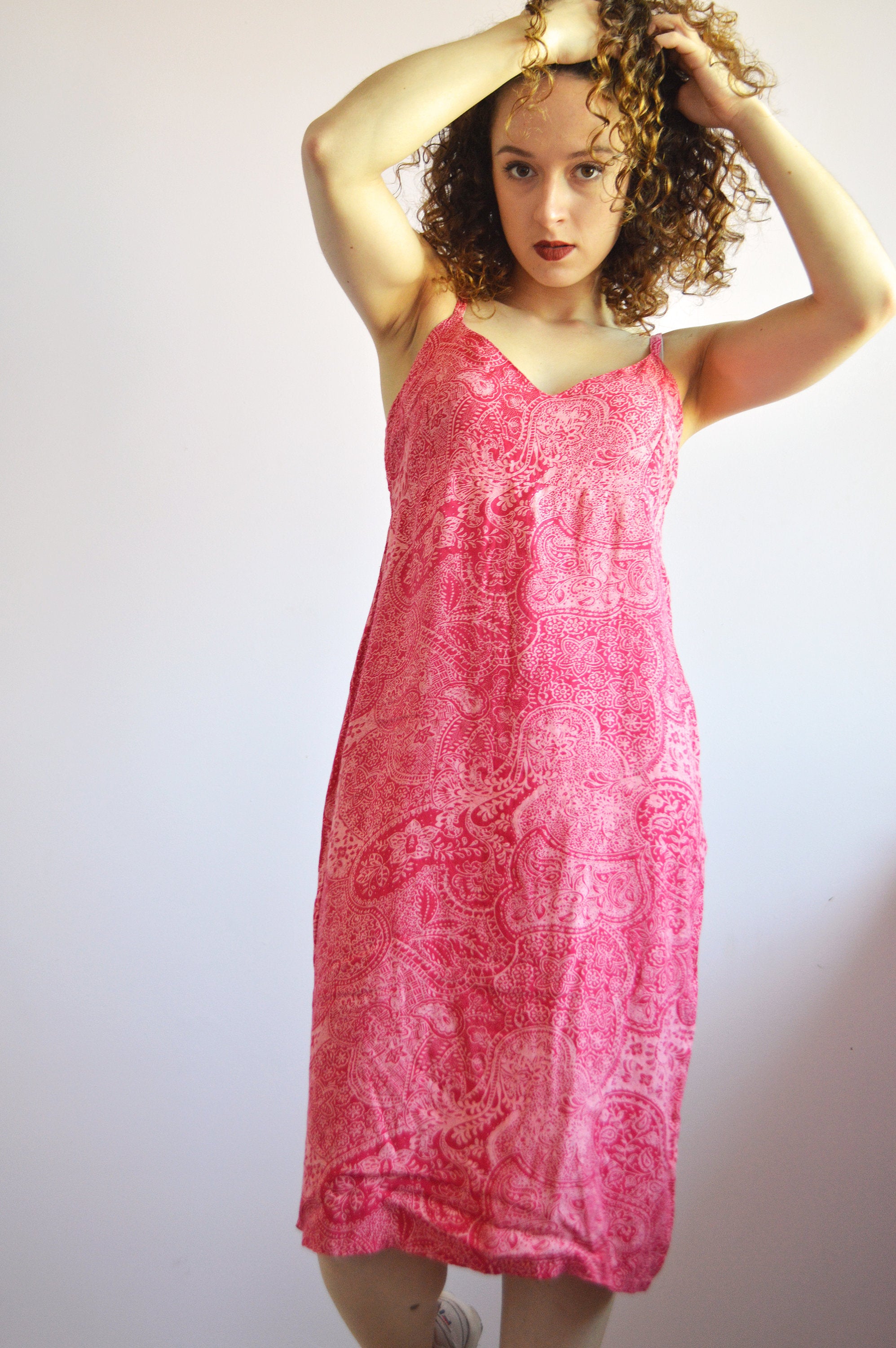 Vintage  90s beach holiday festival pink midi dress