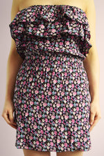 Load image into Gallery viewer, Vintage 90s ruffle front floral pattern mini off shoulder dress
