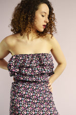 Load image into Gallery viewer, Vintage 90s ruffle front floral pattern mini off shoulder dress
