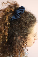 Load image into Gallery viewer, Handmade dark blue linen hair scrunchy

