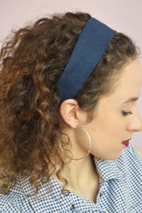 Handmade dark blue 100% linen headband