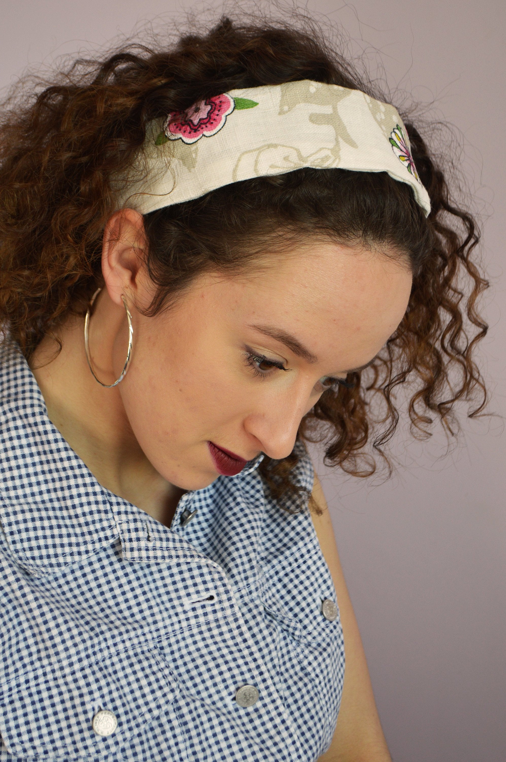 Handmade cream ornamented linen headband